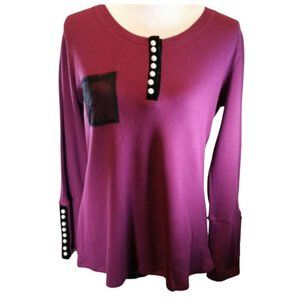 NWOT- Purple Ribbed Long Sleeved Shirt with Lace, Velvet and Pearls Size M/L